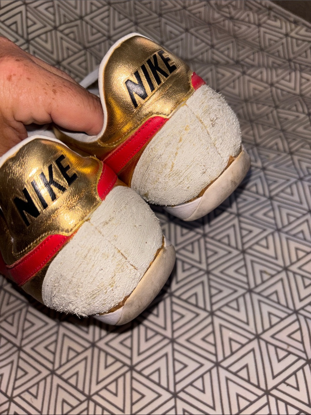 Nike Gold Leather Sneaker with Red Swoosh and White Laces - Picture 5 of 11